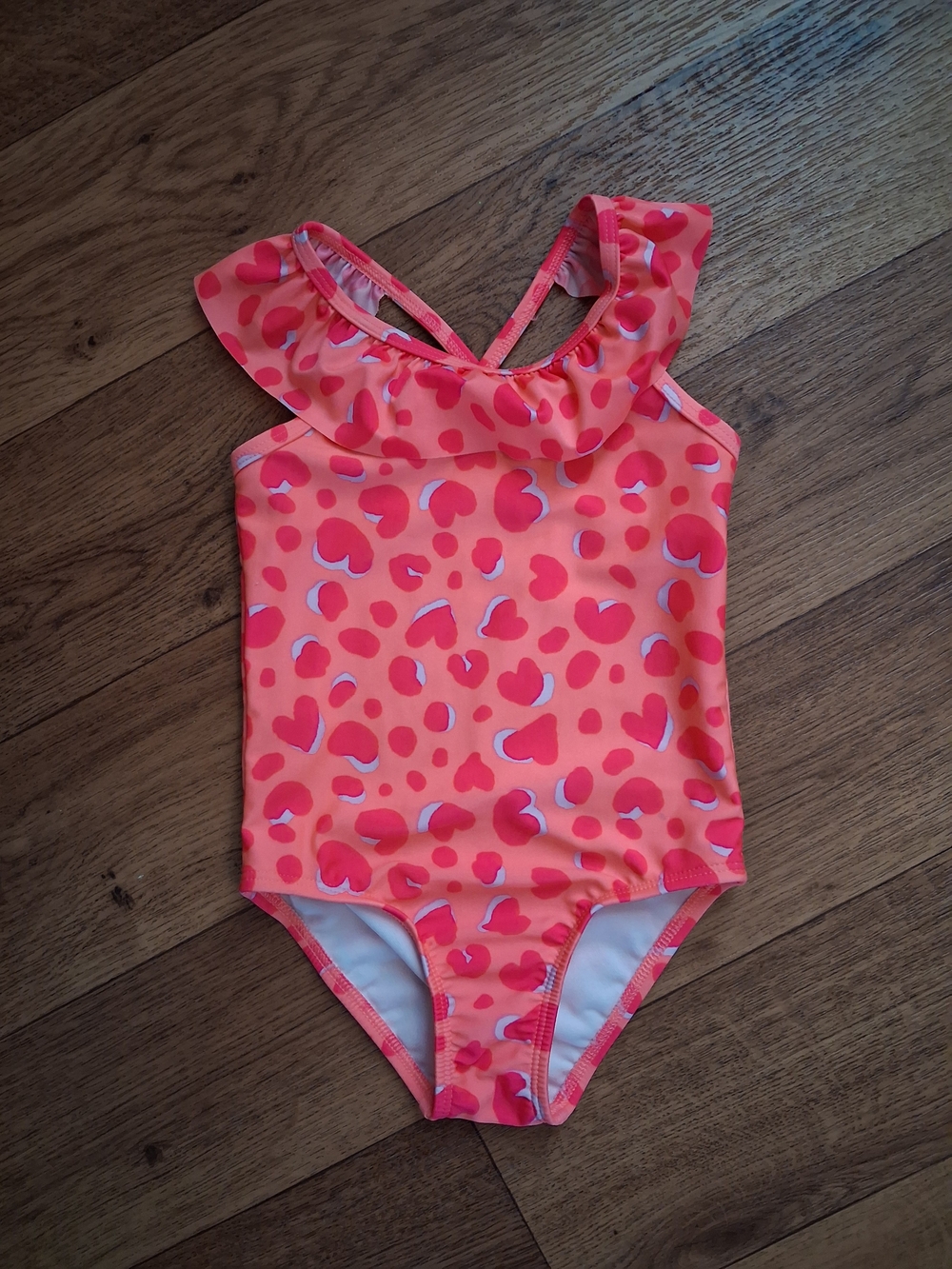 Girls' Pink Heart Ruffle One-Piece Swimsuit